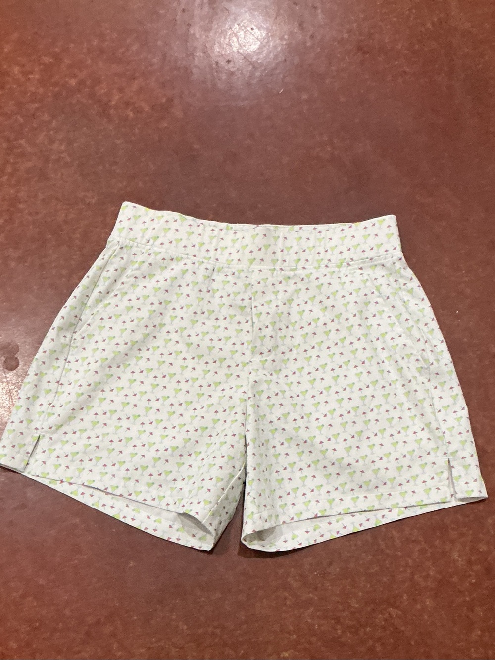 bcg White High-Waist Shorts with Pink & Green Martini Glass Print